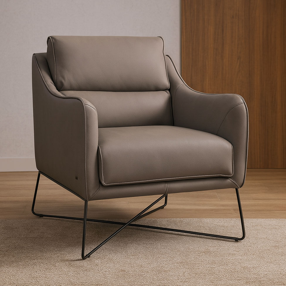 Poltrona Parma Base Inox Couro Grizzy Cinza 499